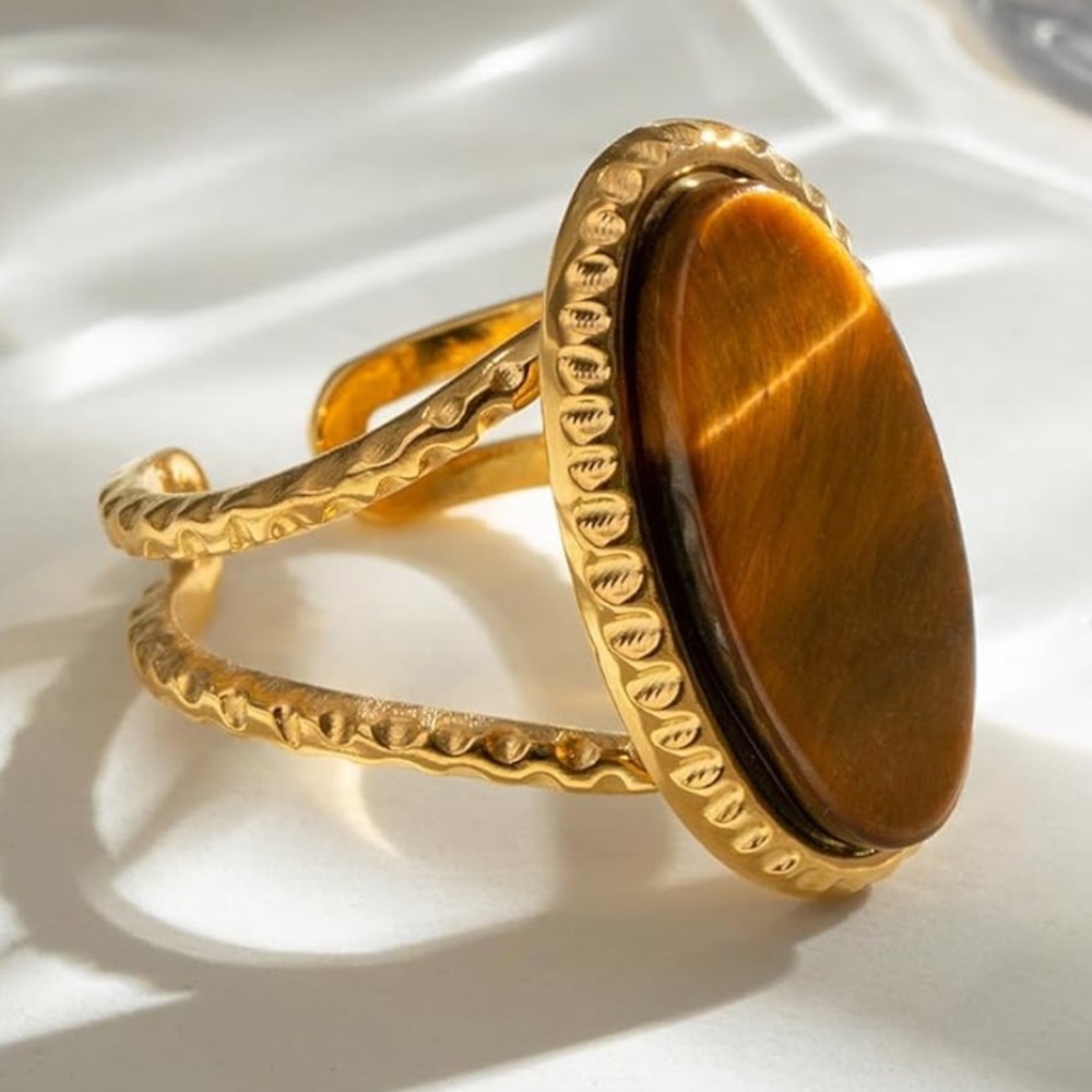 Brown Stone Gold Adjustable Ring